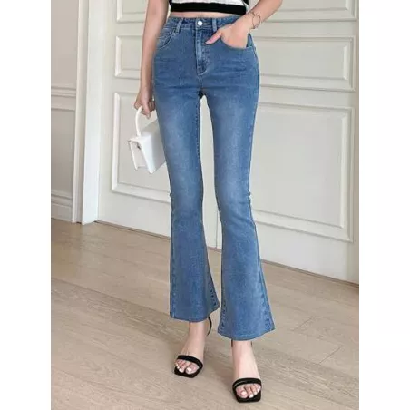 Jeans de pierna amplia de talle alto ribete sin dobladillo