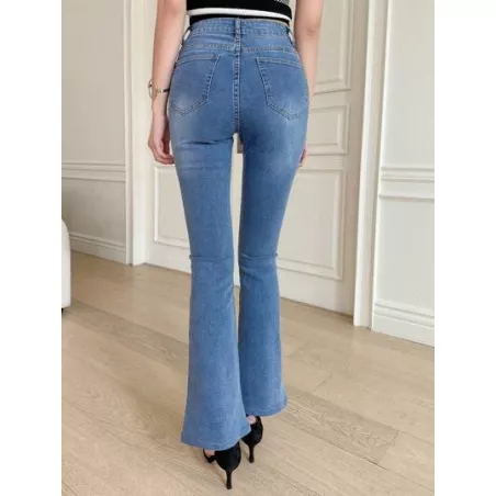 Jeans de pierna amplia de talle alto ribete sin dobladillo