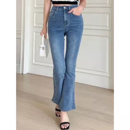 Jeans de pierna amplia de talle alto ribete sin dobladillo