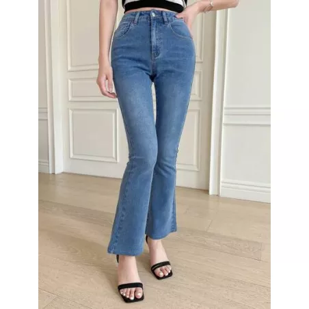 Jeans de pierna amplia de talle alto ribete sin dobladillo