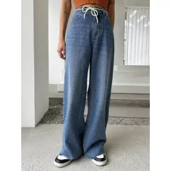 Jeans de cintura con cordón de pierna ancha