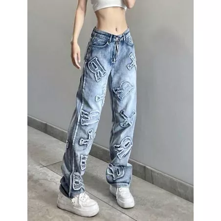 Jeans de pierna recta con estampado de letra