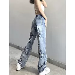 Jeans de pierna recta con estampado de letra