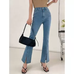 Jeans de pierna amplia bajo con abertura