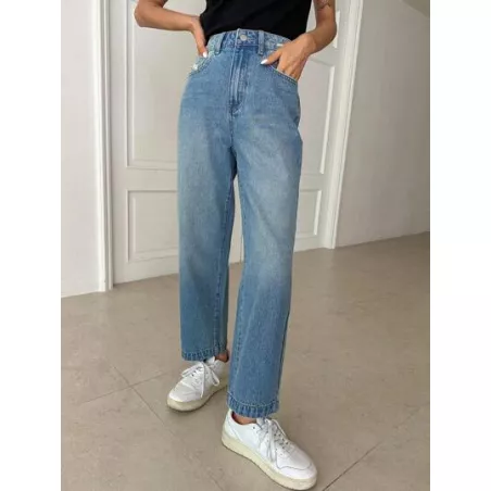 Jeans de talle alto bajo de doblez