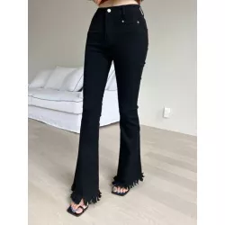 Jeans de pierna amplia de talle alto bajo con fleco