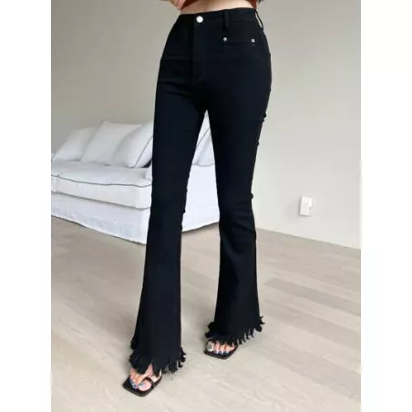 Jeans de pierna amplia de talle alto bajo con fleco