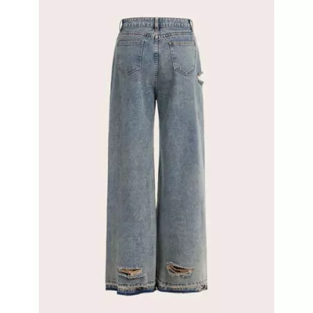 Grunge Punk Jeans desgarro de pierna ancha