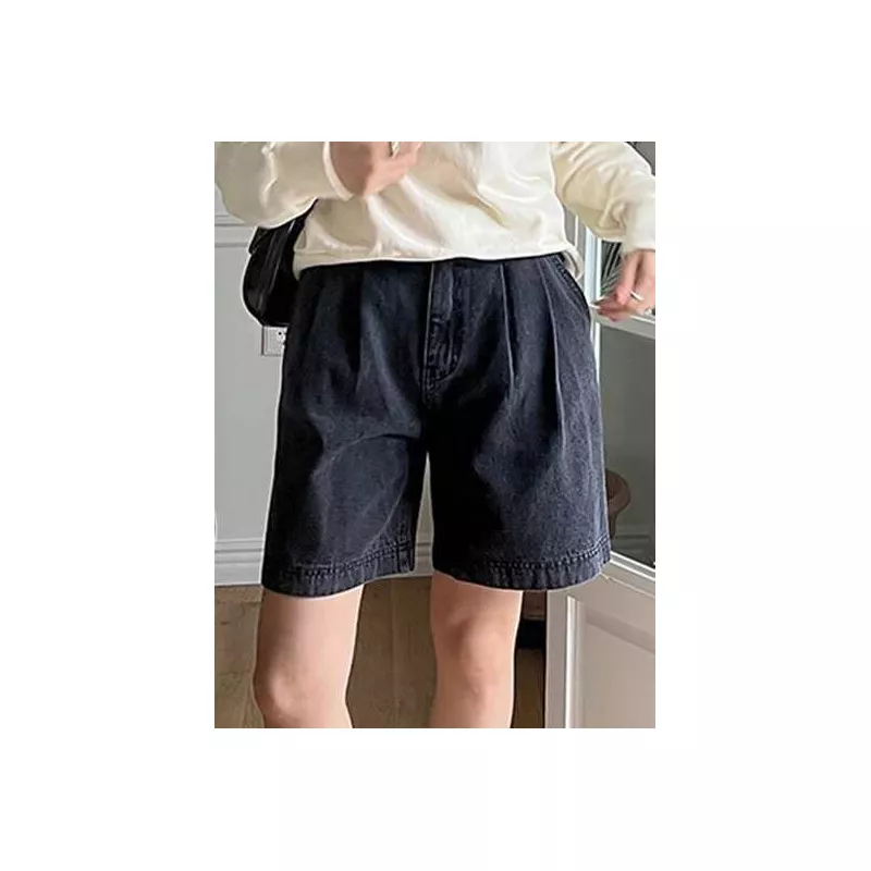 Shorts en mezclilla con bolsillo oblicuo de pierna ancha