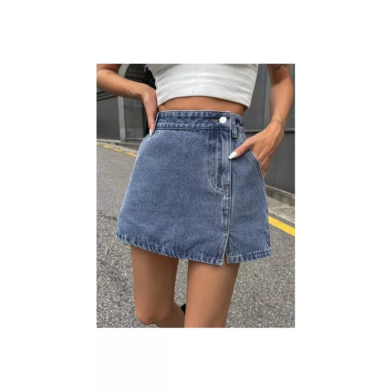 Skort mezclilla bajo con abertura