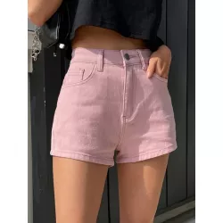 Shorts en mezclilla unicolor de talle alto