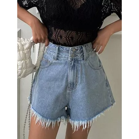 Shorts en mezclilla de talle alto bajo crudo