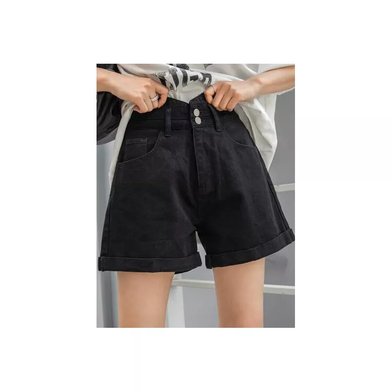 Shorts en mezclilla de talle alto bajo de doblez