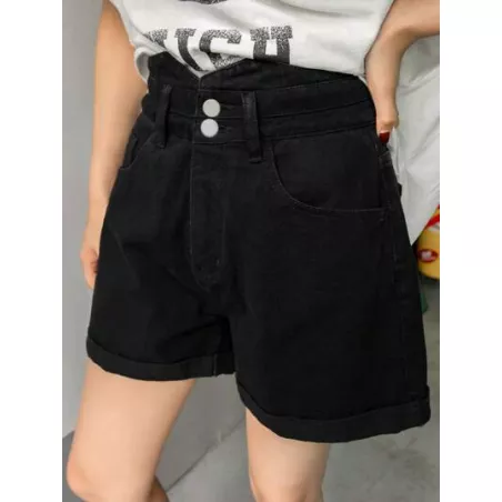 Shorts en mezclilla de talle alto bajo de doblez