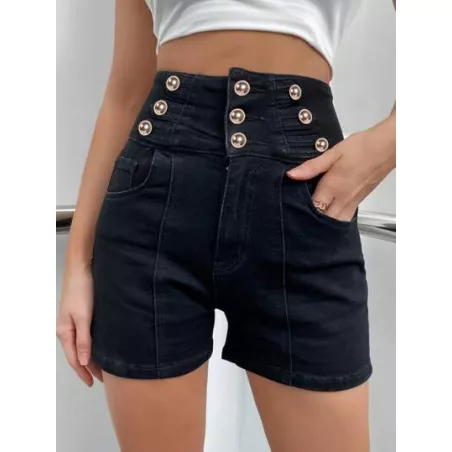 Shorts en mezclilla de talle alto con diseño de botón