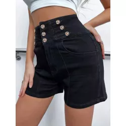 Shorts en mezclilla de talle alto con diseño de botón