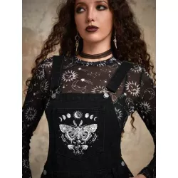 Goth Mono overol mezclilla con estampado de mariposa