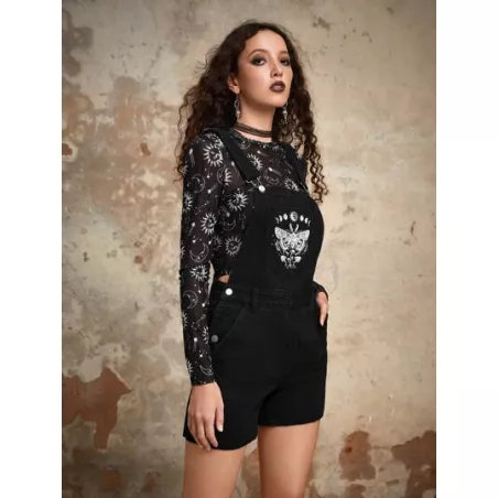 Goth Mono overol mezclilla con estampado de mariposa