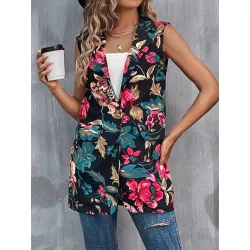 LUNE Blazer chaleco con estampado floral de cuello con solapa sin top de tirantes