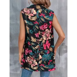 LUNE Blazer chaleco con estampado floral de cuello con solapa sin top de tirantes