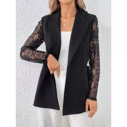 Essnce Blazer con encaje en contraste de cuello con solapa con cinturón