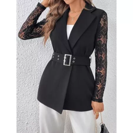 Essnce Blazer con encaje en contraste de cuello con solapa con cinturón