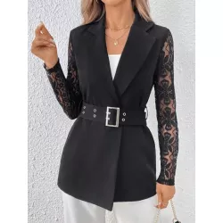 Essnce Blazer con encaje en contraste de cuello con solapa con cinturón