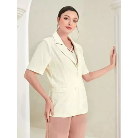 SHEIN Modely Blazer unicolor de cuello con solapa con diseño de solapa