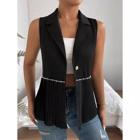 SHEIN Privé Blazer con cuenta de perla detalle bajo fruncido sin manga