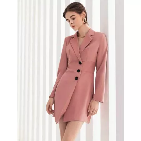 SHEIN BIZwear Vestido blazer de cuello con solapa con botón delantero bajo asimétrico