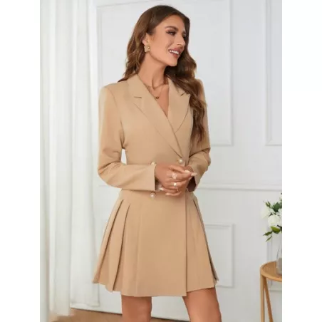 Clasi Vestido blazer de cuello con solapa de doble botonadura bajo fruncido