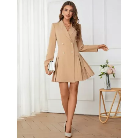 Clasi Vestido blazer de cuello con solapa de doble botonadura bajo fruncido