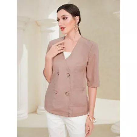 SHEIN Modely Blazer unicolor de doble botonadura