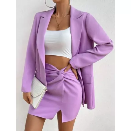 SHEIN LUNE Blazer de cuello con solapa & Falda girante delantero bajo con abertura