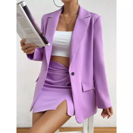 SHEIN LUNE Blazer de cuello con solapa & Falda girante delantero bajo con abertura