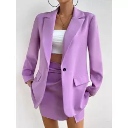 SHEIN LUNE Blazer de cuello con solapa & Falda girante delantero bajo con abertura