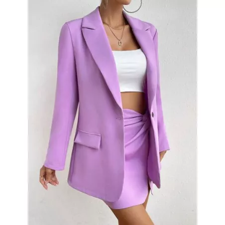 SHEIN LUNE Blazer de cuello con solapa & Falda girante delantero bajo con abertura