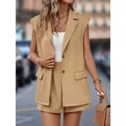 Clasi Blazer chaleco de cuello con solapa & Shorts sin top de tirantes