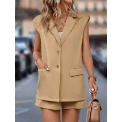 Clasi Blazer chaleco de cuello con solapa & Shorts sin top de tirantes