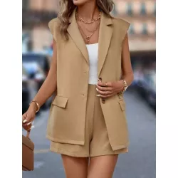 Clasi Blazer chaleco de cuello con solapa & Shorts sin top de tirantes