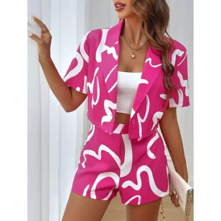 SHEIN LUNE con estampado de cuello con solapa Blazer & Shorts