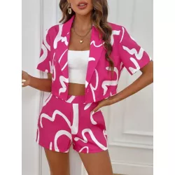 SHEIN LUNE con estampado de cuello con solapa Blazer & Shorts