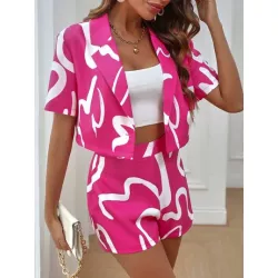 SHEIN LUNE con estampado de cuello con solapa Blazer & Shorts