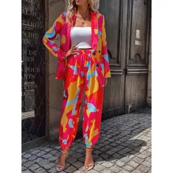 SHEIN Essnce Pantalones con blazer con estampado de cuello esmoquin