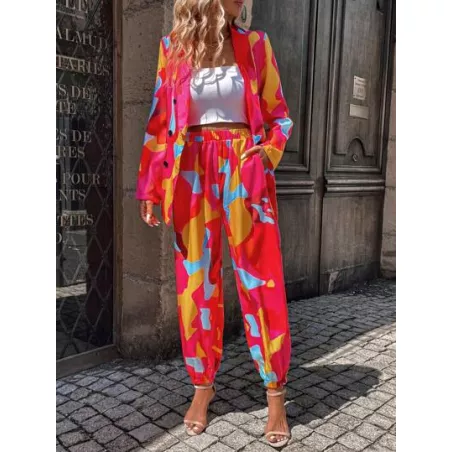 SHEIN Essnce Pantalones con blazer con estampado de cuello esmoquin