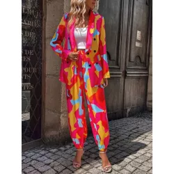 SHEIN Essnce Pantalones con blazer con estampado de cuello esmoquin