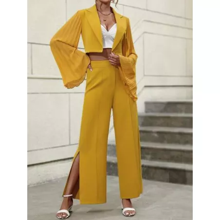 SHEIN VCAY fruncido manga de campana Blazer crop & de muslo con abertura Pantalones de pierna ancha