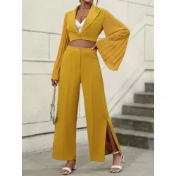 SHEIN VCAY fruncido manga de campana Blazer crop & de muslo con abertura Pantalones de pierna ancha