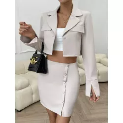 SHEIN Privé de cuello con solapa Blazer crop & con botón delantero Falda