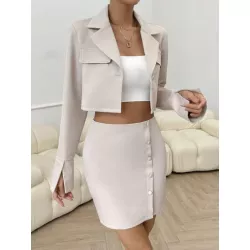 SHEIN Privé de cuello con solapa Blazer crop & con botón delantero Falda